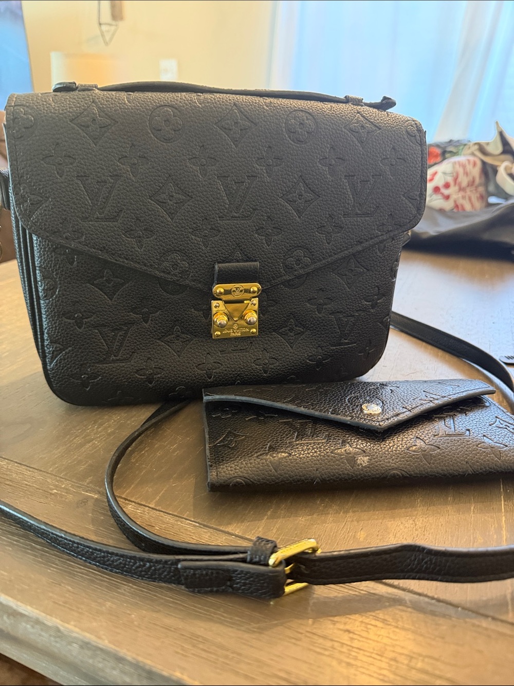 Louis Vuitton Black Monogram Empreinte Crossbody with Gold Hardware and Wallet